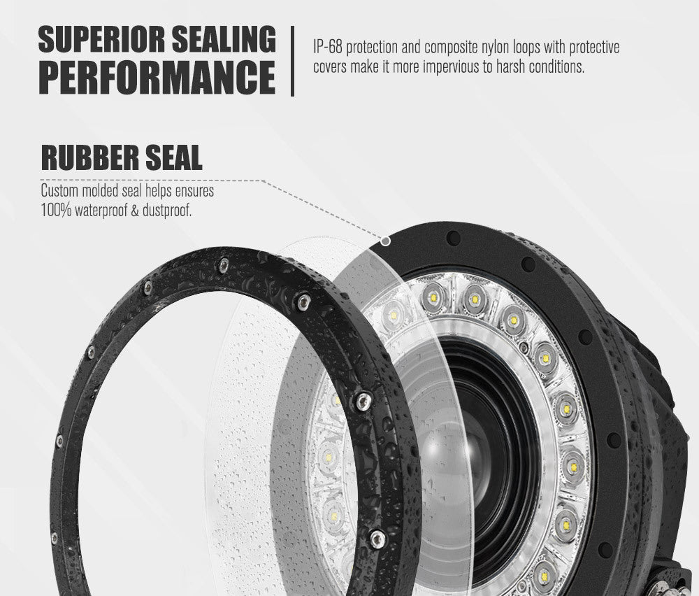 LIGHTFOX 9inch LED Driving Lights Round SpotLights DRL 4x4 Offroad Work