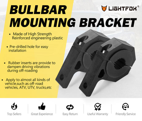LIGHTFOX 2PCS Bullbar Mounting Bracket Kit 25 50mm Clamp LED Work Light Bar Tube Holder