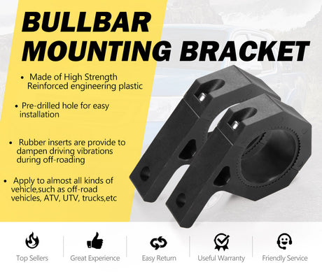 LIGHTFOX 2PCS Bullbar Mounting Bracket Kit 48 50mm Clamp LED Work Light Bar Tube Holder