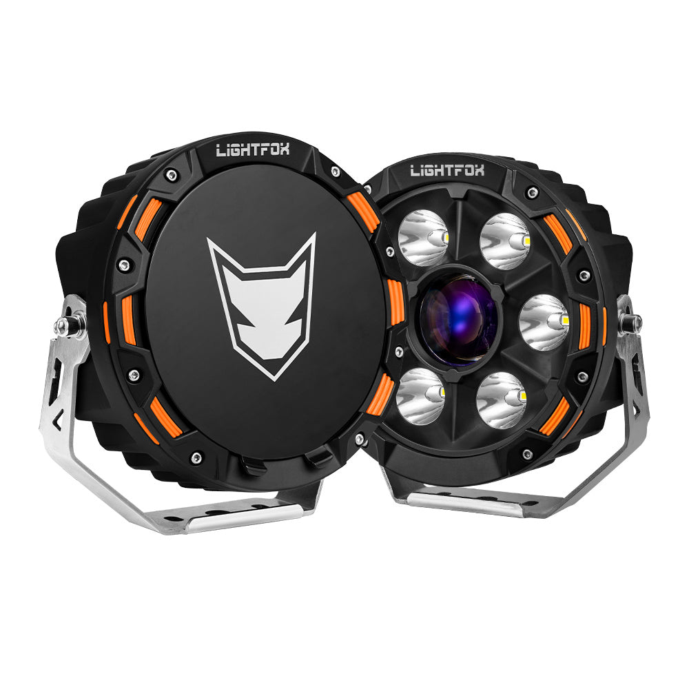 Lightfox 7" Osram Laser LED Driving Lights Black Round Offroad Truck SUV 4x4