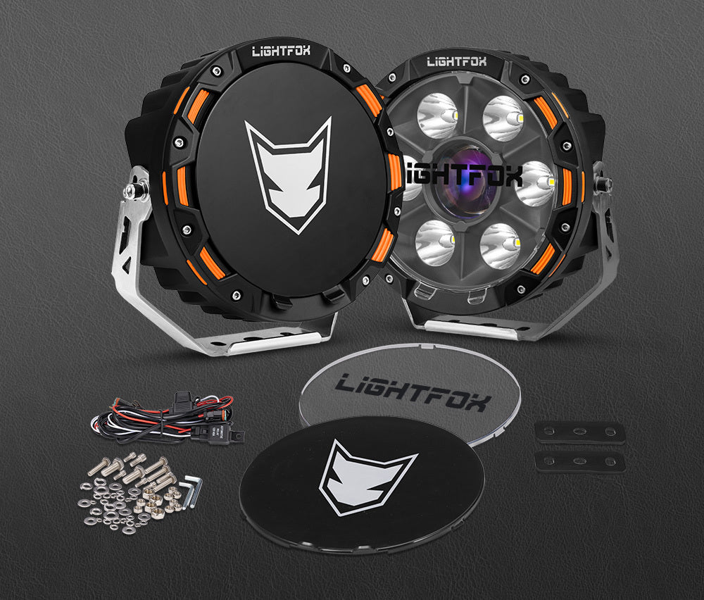 Lightfox 7" Osram Laser LED Driving Lights Black Round Offroad Truck SUV 4x4