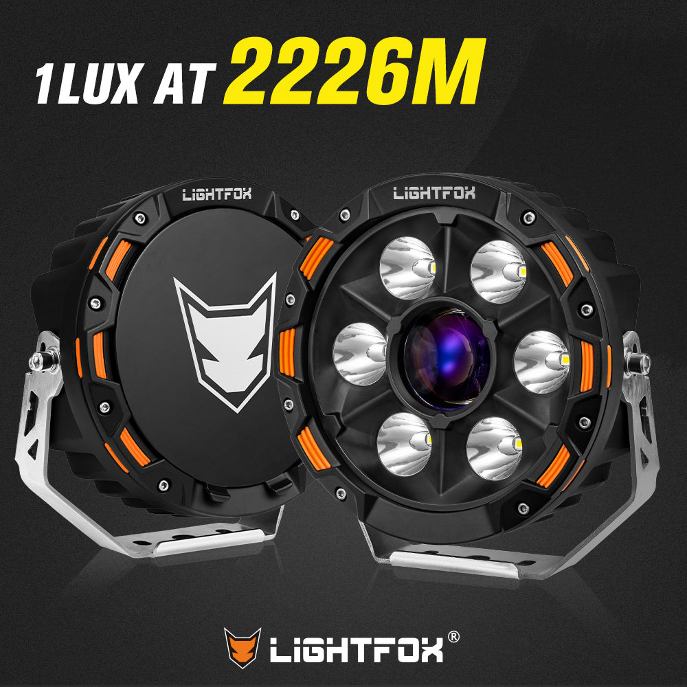 Lightfox 7" Osram Laser LED Driving Lights Black Round Offroad Truck SUV 4x4