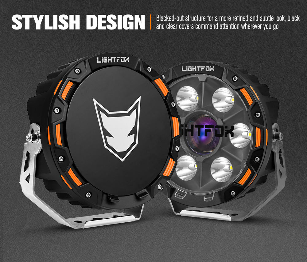Lightfox 7" Osram Laser LED Driving Lights Black Round Offroad Truck SUV 4x4