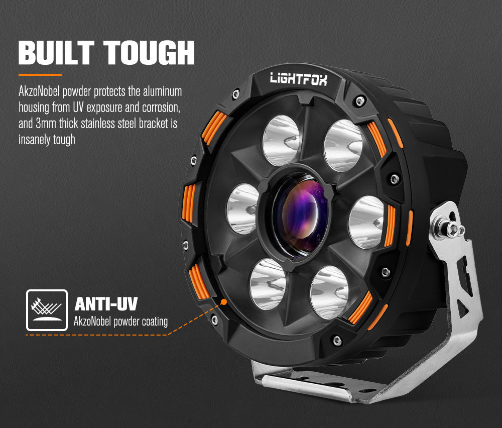 Lightfox 7" Osram Laser LED Driving Lights Black Round Offroad Truck SUV 4x4