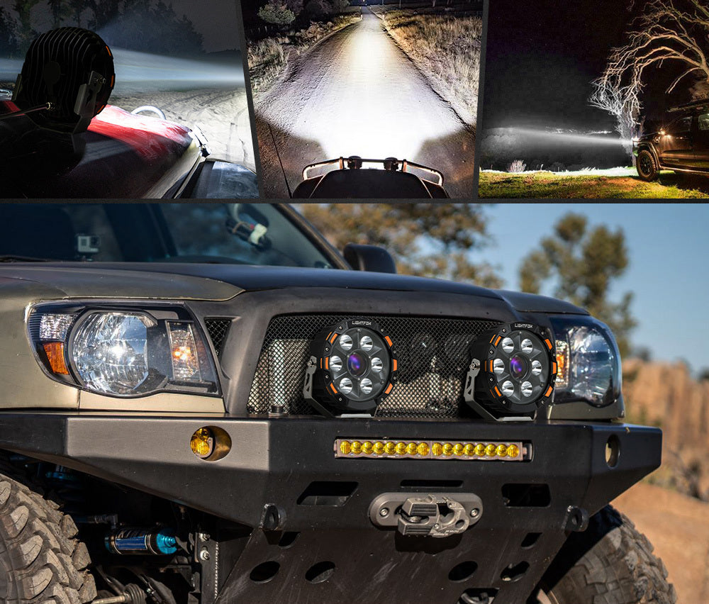 Lightfox 7" Osram Laser LED Driving Lights Black Round Offroad Truck SUV 4x4