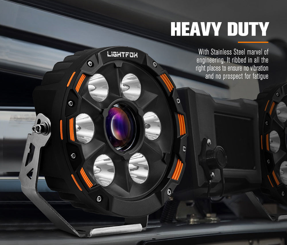 Lightfox 7" Osram Laser LED Driving Lights Black Round Offroad Truck SUV 4x4