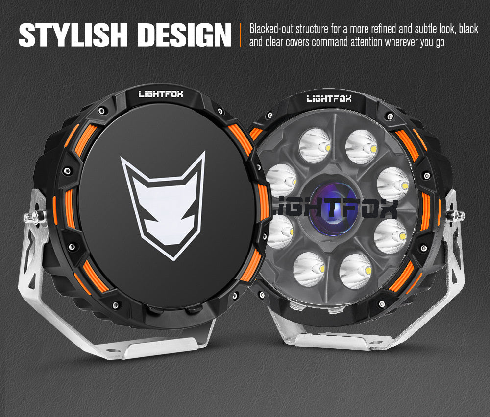 LIGHTFOX 9" Osram Laser LED Driving Lights Black Round Offroad Truck SUV 4x4