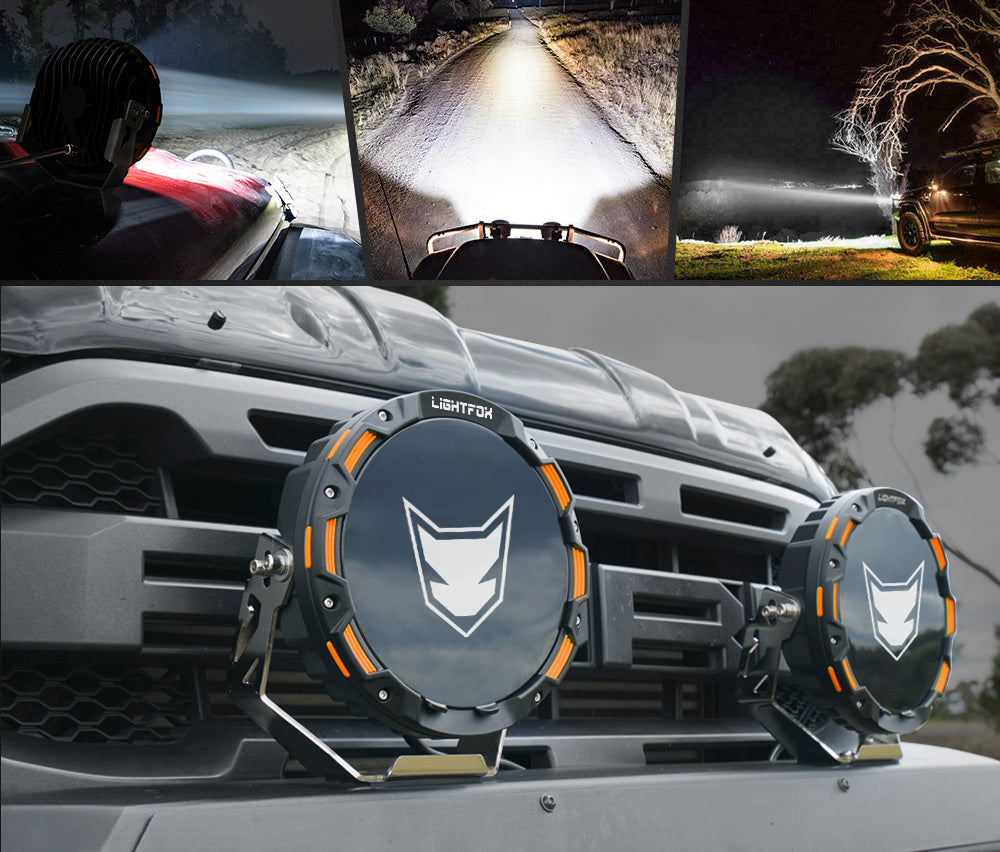 LIGHTFOX 9" Osram Laser LED Driving Lights Black Round Offroad Truck SUV 4x4