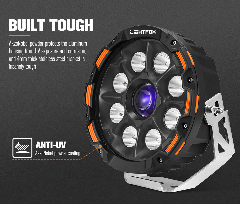 LIGHTFOX 9" Osram Laser LED Driving Lights Black Round Offroad Truck SUV 4x4