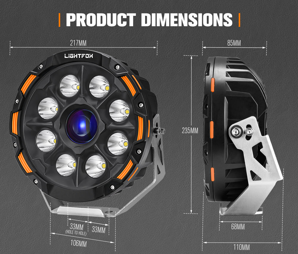 LIGHTFOX 9" Osram Laser LED Driving Lights Black Round Offroad Truck SUV 4x4