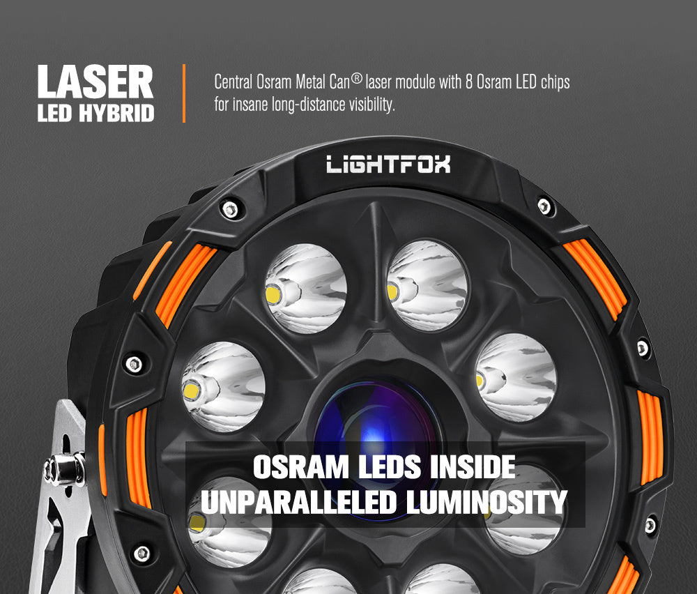 LIGHTFOX 9" Osram Laser LED Driving Lights Black Round Offroad Truck SUV 4x4