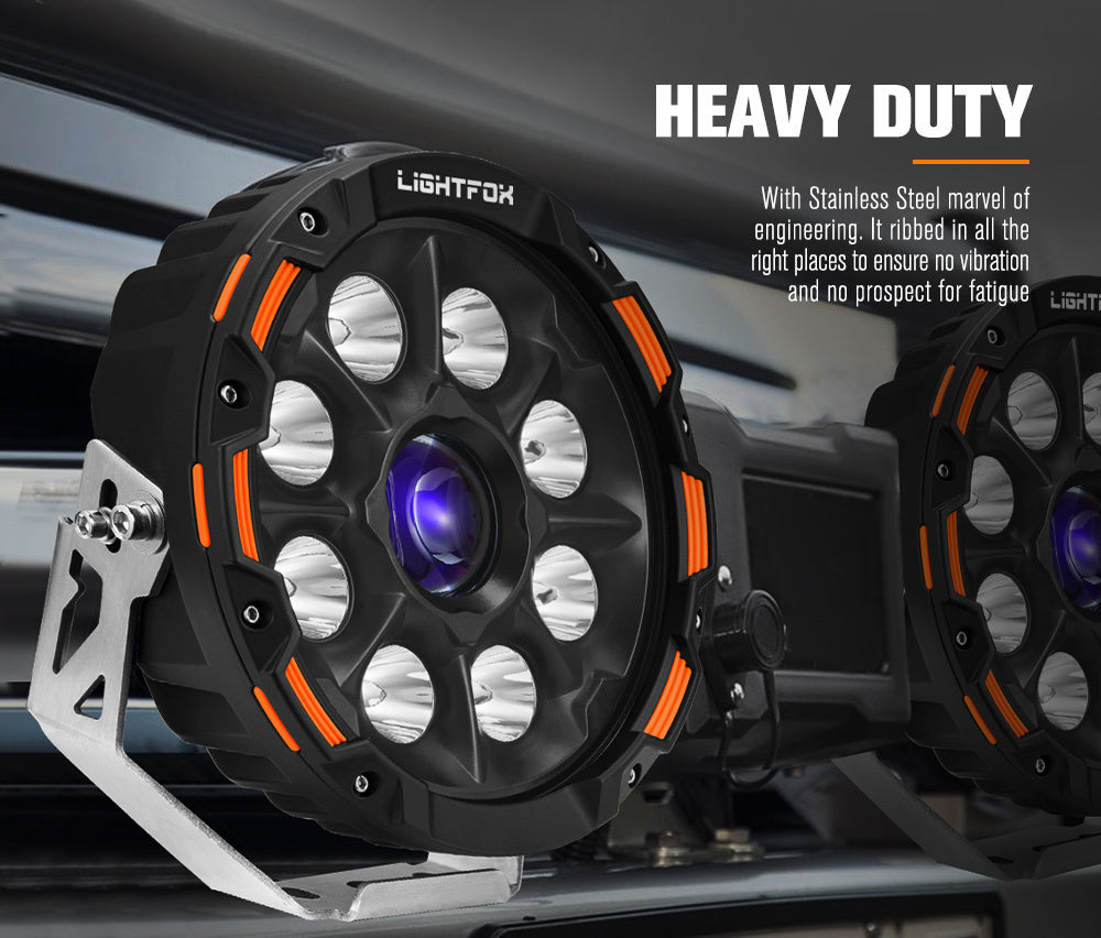 LIGHTFOX 9" Osram Laser LED Driving Lights Black Round Offroad Truck SUV 4x4