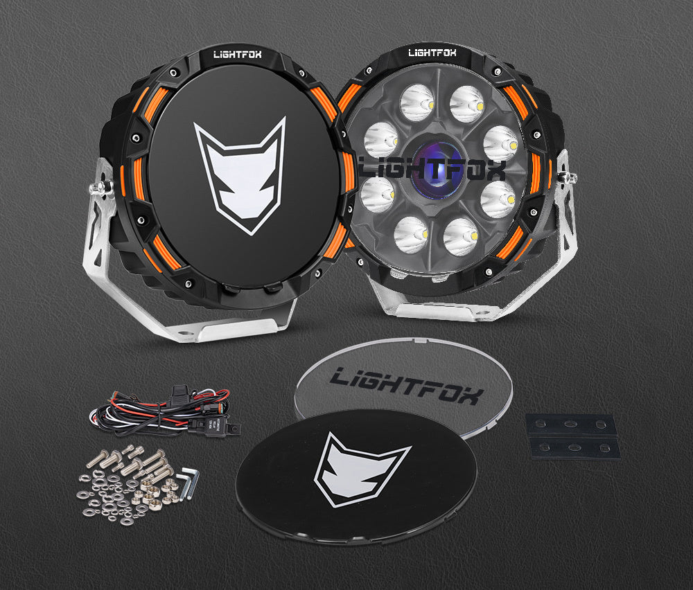 LIGHTFOX 9" Osram Laser LED Driving Lights Black Round Offroad Truck SUV 4x4