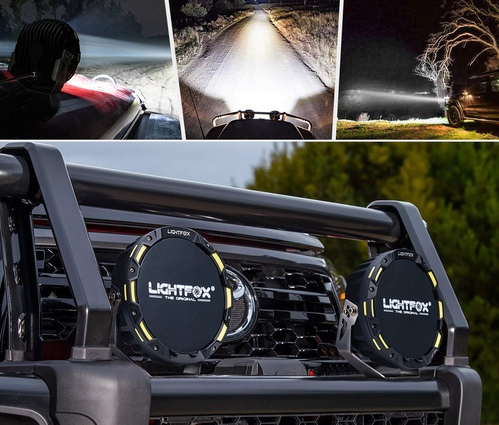 LIGHTFOX 9" Osram Laser LED Driving Lights Black Round Offroad Truck SUV 4x4