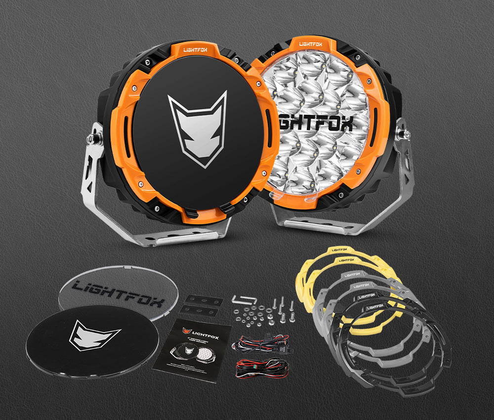 Lightfox 7" Osram LED Driving Lights Black Round Spotlight DRL Offroad Truck 4x4