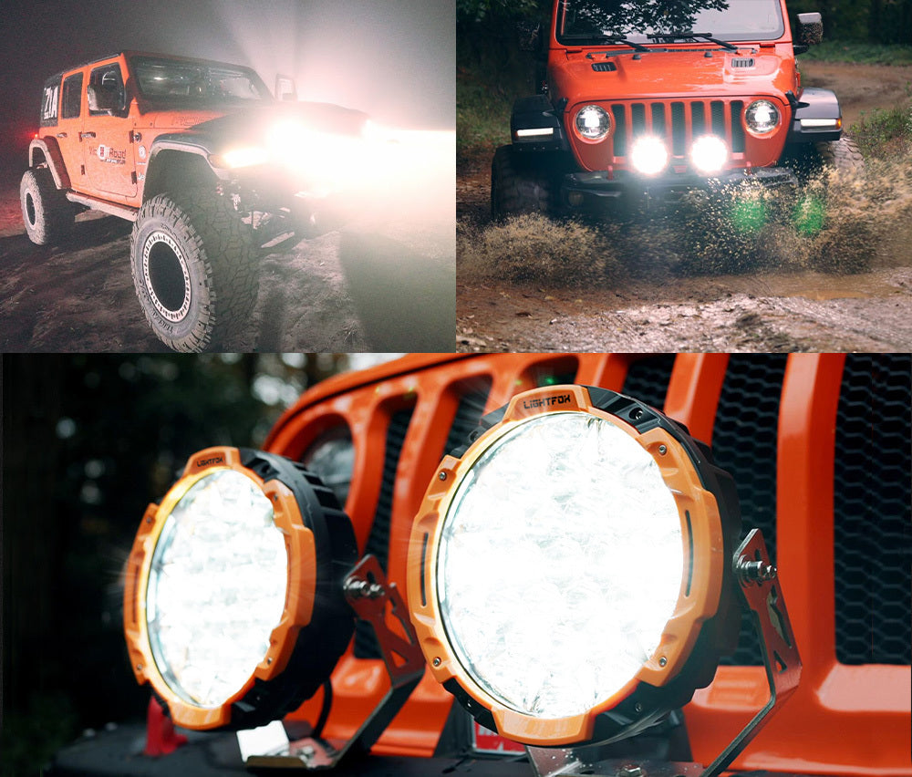 LIGHTFOX 9" Osram LED Driving Lights Black Round Spotlight DRL Offroad Truck 4x4