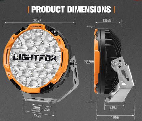 LIGHTFOX 9" Osram LED Driving Lights Black Round Spotlight DRL Offroad Truck 4x4