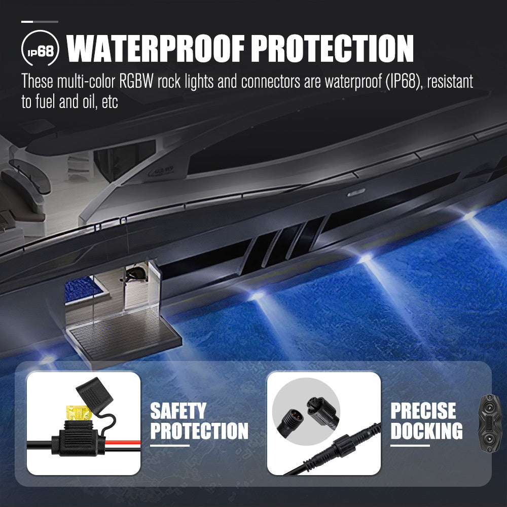 LIGHTFOX 4X RGBW LED Rock Lights White Wireless Bluetooth Music Multi Color