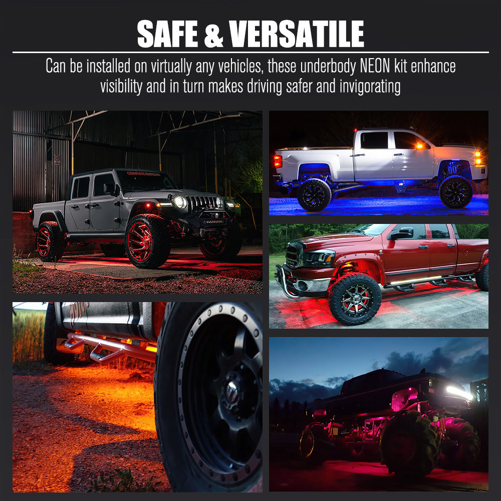 LIGHTFOX 4X RGBW LED Rock Lights White Wireless Bluetooth Music Multi Color