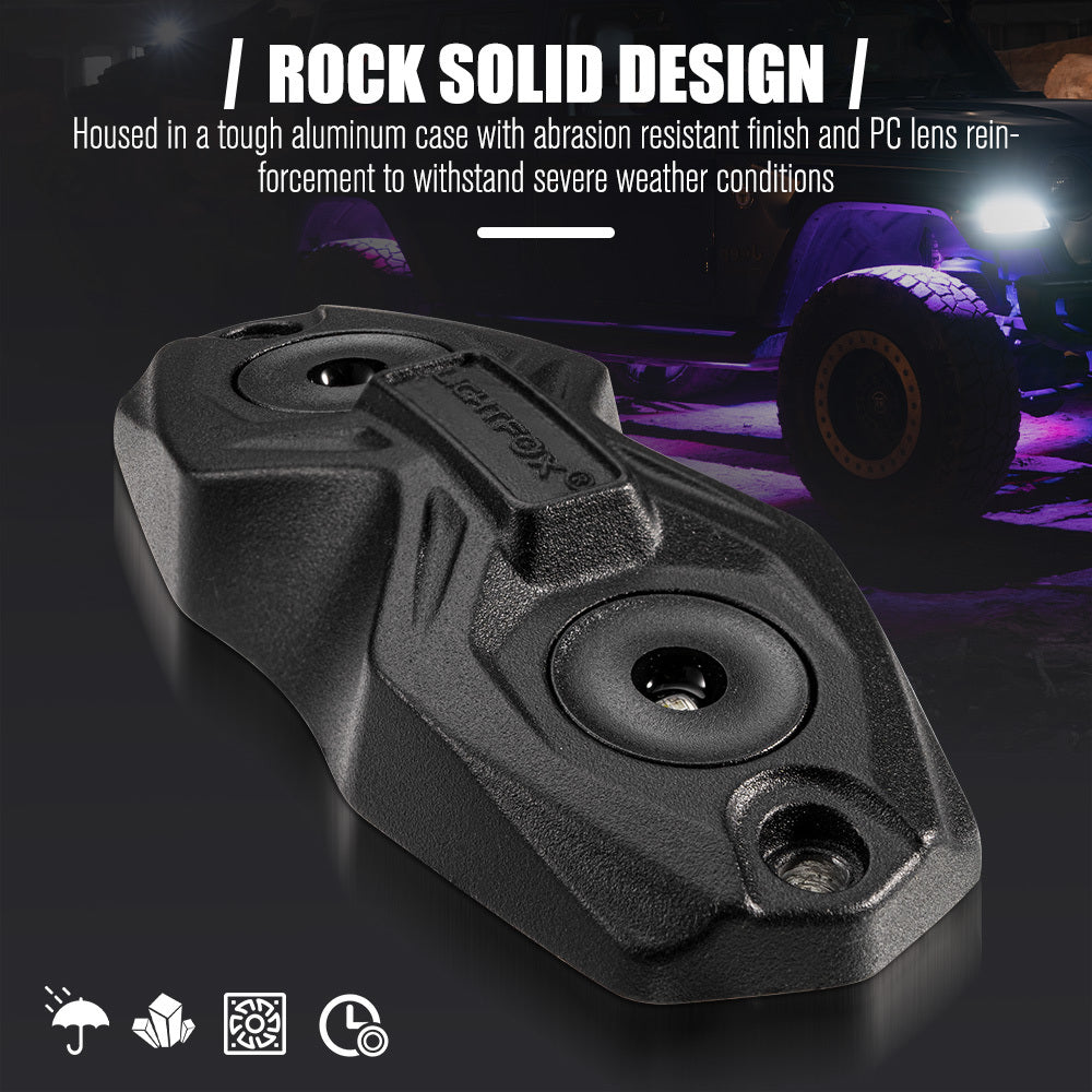 LIGHTFOX 4X RGBW LED Rock Lights White Wireless Bluetooth Music Multi Color