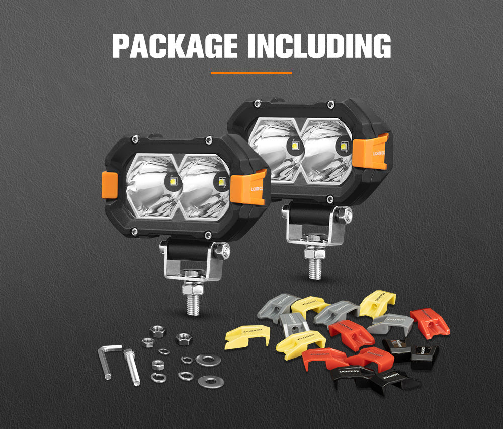 LIGHTFOX Pair 4inch Osram LED Work Light Cube Pods Fog Driving Lamp Reverse 4x4