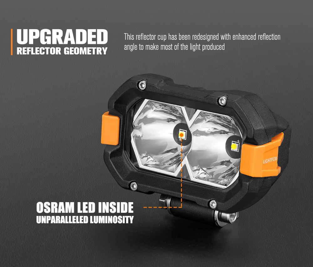 LIGHTFOX Pair 4inch Osram LED Work Light Cube Pods Fog Driving Lamp Reverse 4x4