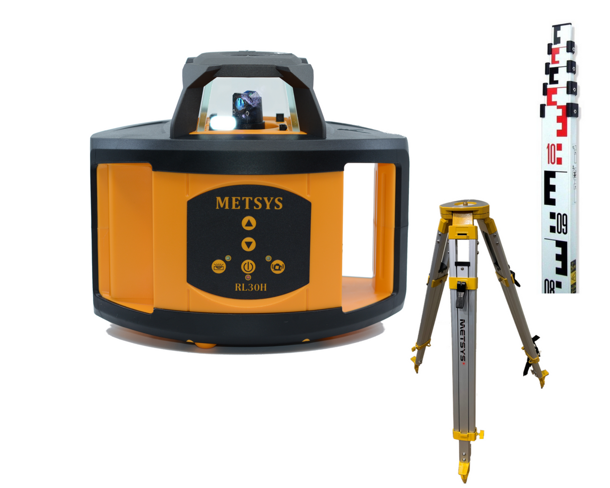 Metsys rotating self level construction laser horizontal with tripod and 5m staff