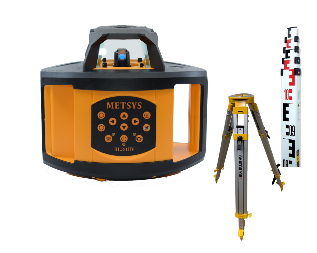 Metsys rotating self level construction laser horizontal and vertical with tripod and 5m staff