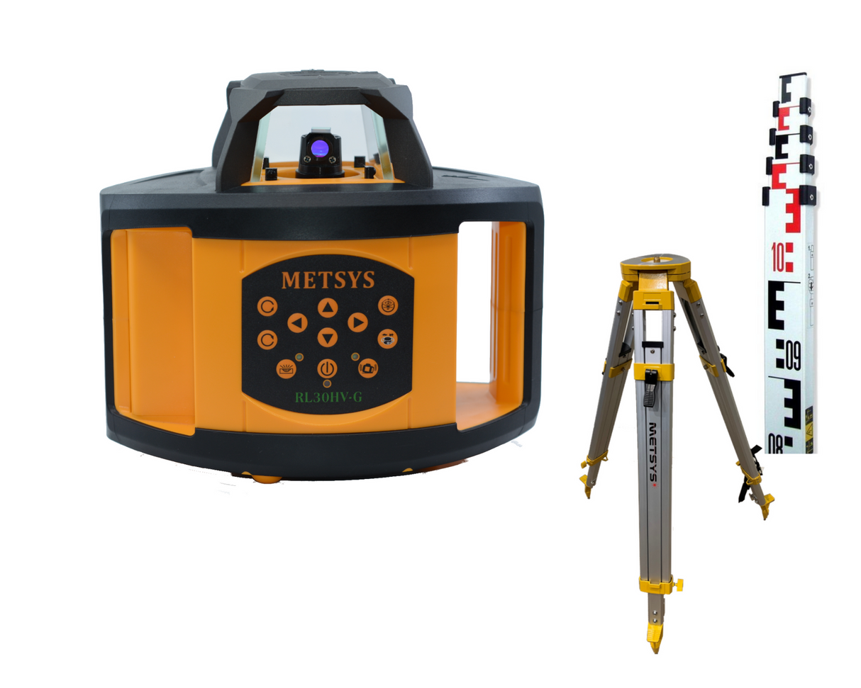 Metsys rotating self level construction laser horizontal and vertical green beam with tripod and 5m staff