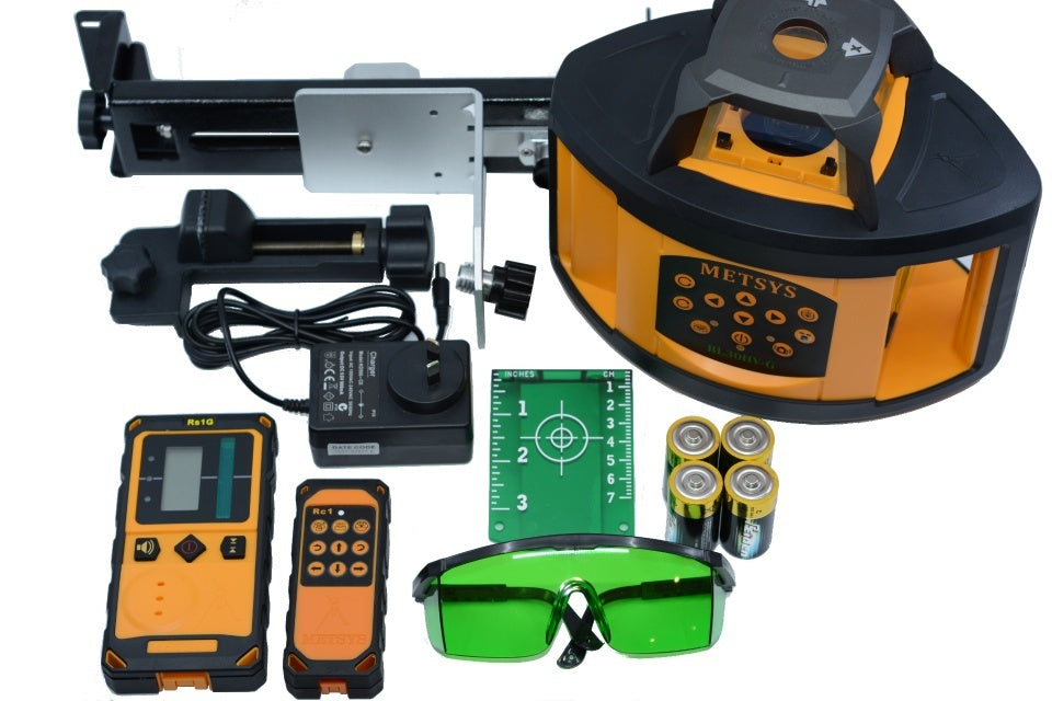 Metsys rotating self level construction laser horizontal and vertical green beam with tripod and 5m staff