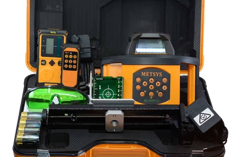 Metsys rotating self level construction laser horizontal and vertical green beam