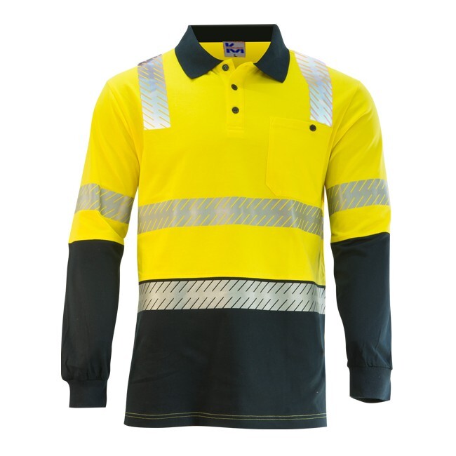 KM Workwear Taped H Pattern Long Sleeve Two Tone Polo Shirt