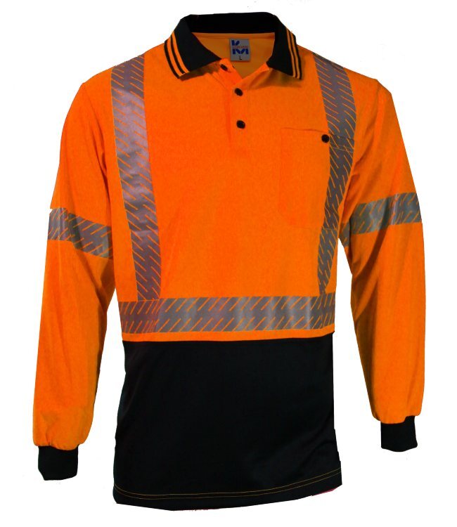 KM Workwear Taped Cross Back Long Sleeve Two Tone Polo Shirt