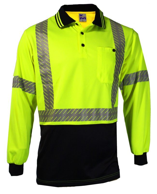 KM Workwear Taped Cross Back Long Sleeve Two Tone Polo Shirt
