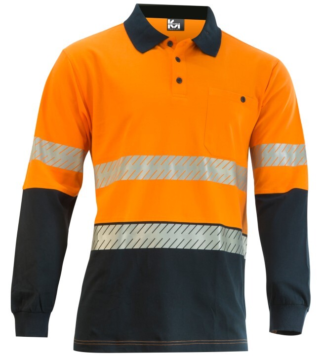 KM Workwear Taped Cotton Back Long Sleeve Two Tone Polo Shirt