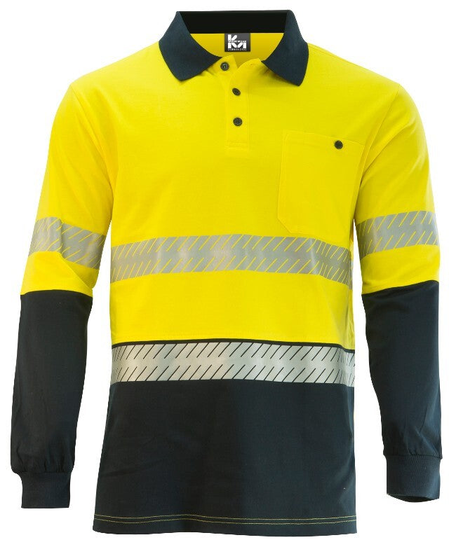 KM Workwear Taped 100% Cotton Long Sleeve Two Tone Polo Shirt