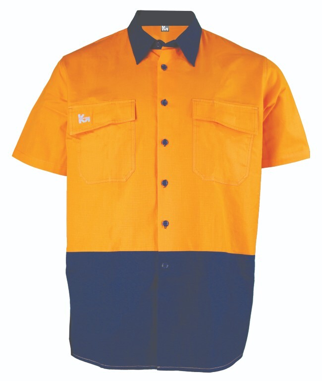KM Workwear Short Sleeve Two Tone Ripstop Shirt with Back Vents