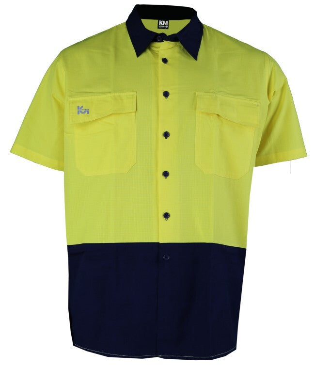 KM Workwear Short Sleeve Two Tone Ripstop Shirt with Back Vents