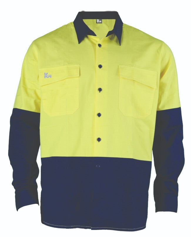 KM Workwear Long Sleeve Two Tone Ripstop Shirt with Back Vents