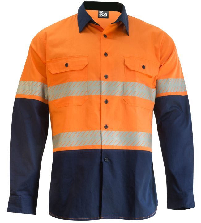 KM Workwear Taped Heavy Weight Long Sleeve Two Tone Drill Shirt