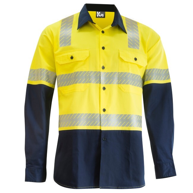 KM Workwear Vented H-Pattern Taped Long Sleeve Two Tone Drill Shirt