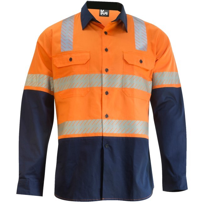 KM Workwear Vented H-Pattern Taped Long Sleeve Two Tone Drill Shirt