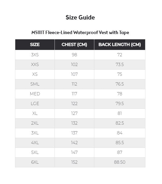 KM Workwear Fleece-Lined Waterproof Vest with Tape