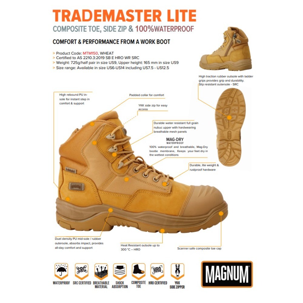 Magnum Trademaster Lite CT SZ WP Wheat Work Boots