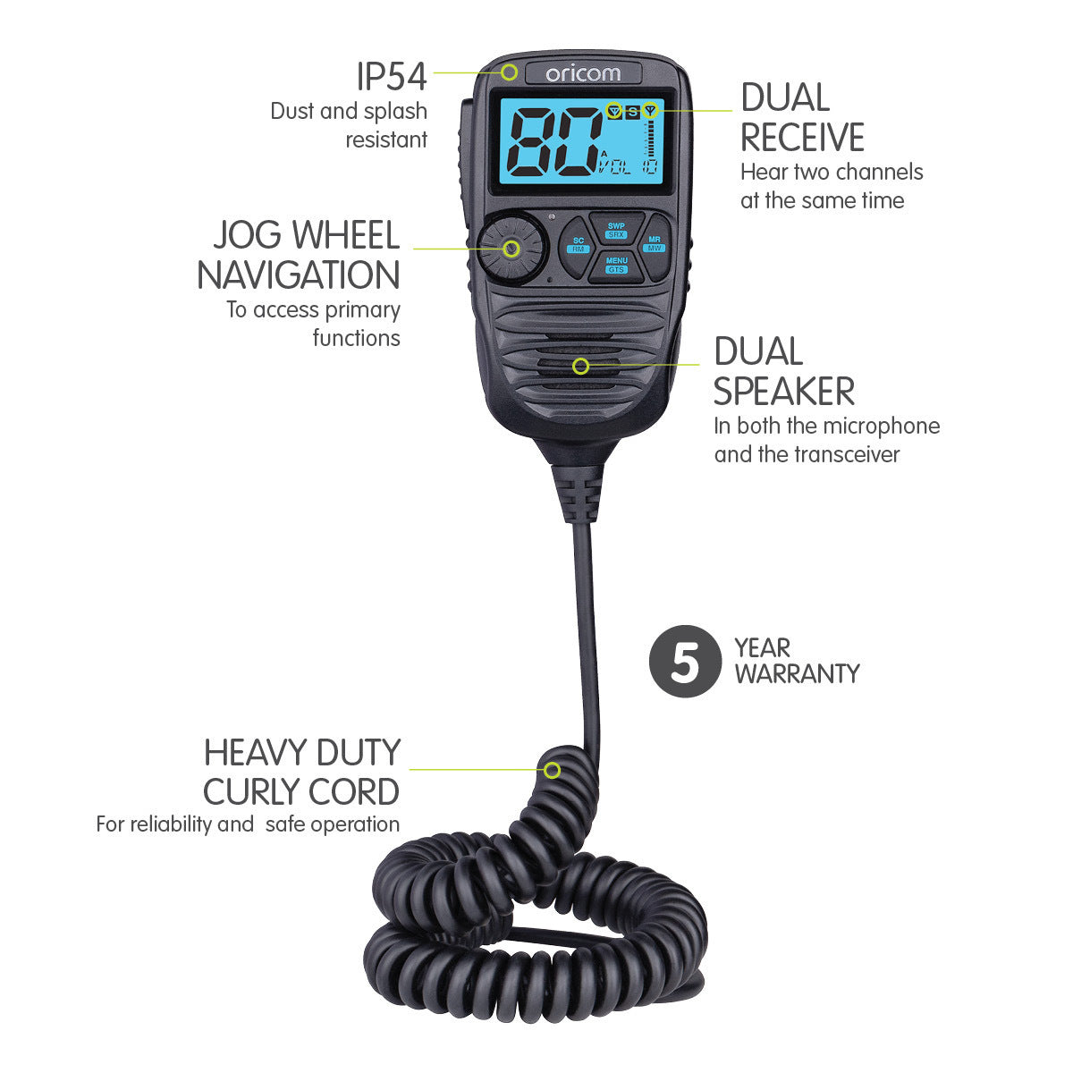 Oricom DTX4200XDV Dual Receive UHF CB Radio with Dual Voltage and IP Rating