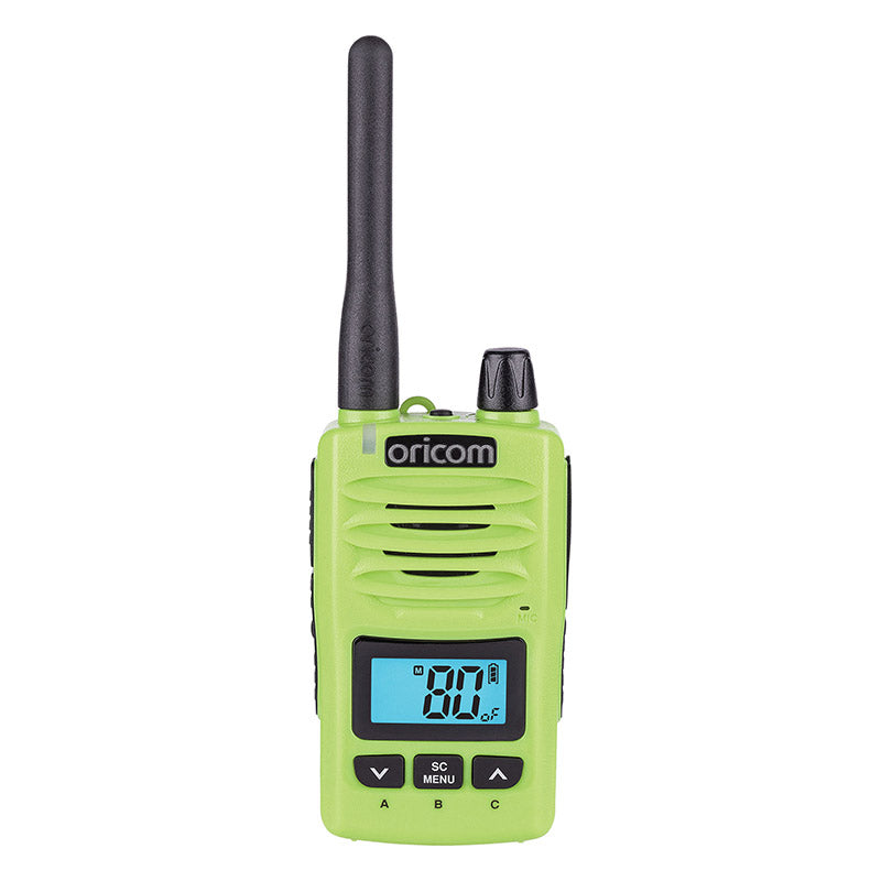 Oricom 5 Watt IP67 Waterproof Handheld UHF CB Radio Trade Twin Pack LIME