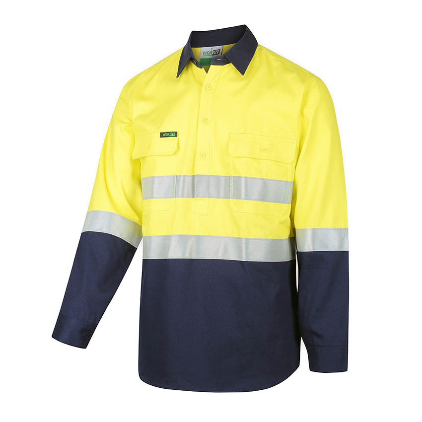 WORKIT Hi-Vis 2 Tone Closed Front Dual Weight Welders Taped Shirt