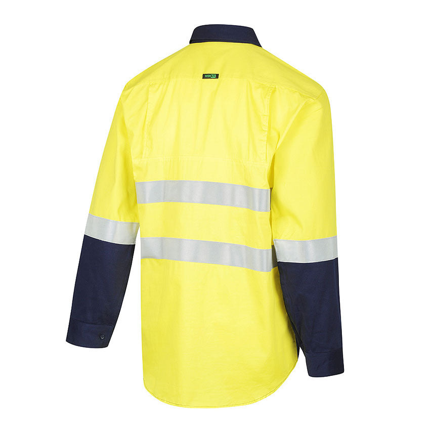 WORKIT Hi-Vis 2 Tone Closed Front Dual Weight Welders Taped Shirt