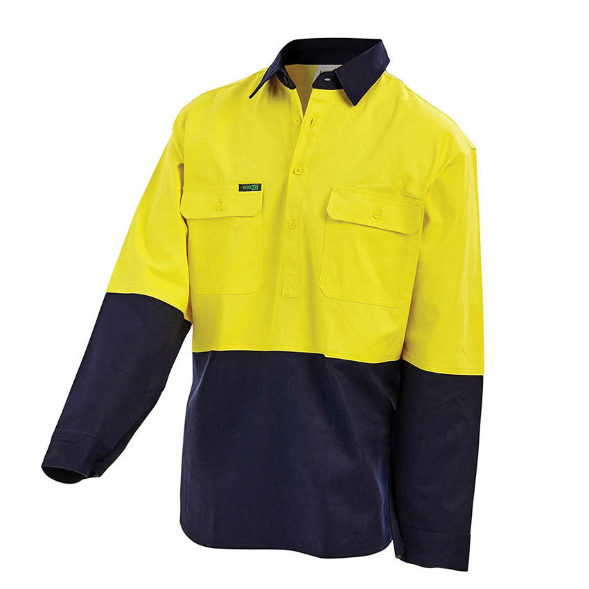 WORKIT Hi-Vis 2 Tone Closed Front Dual Weight Welders Shirt