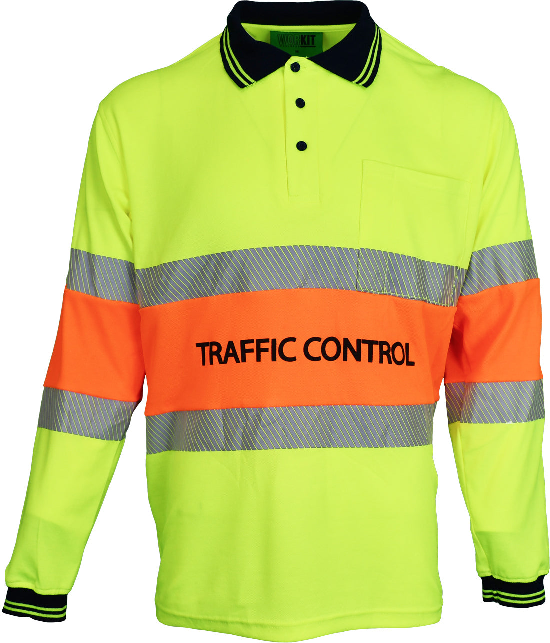 WORKIT Traffic Control Long Sleeve Poly Cotton Taped Polo Shirt - Two Tone